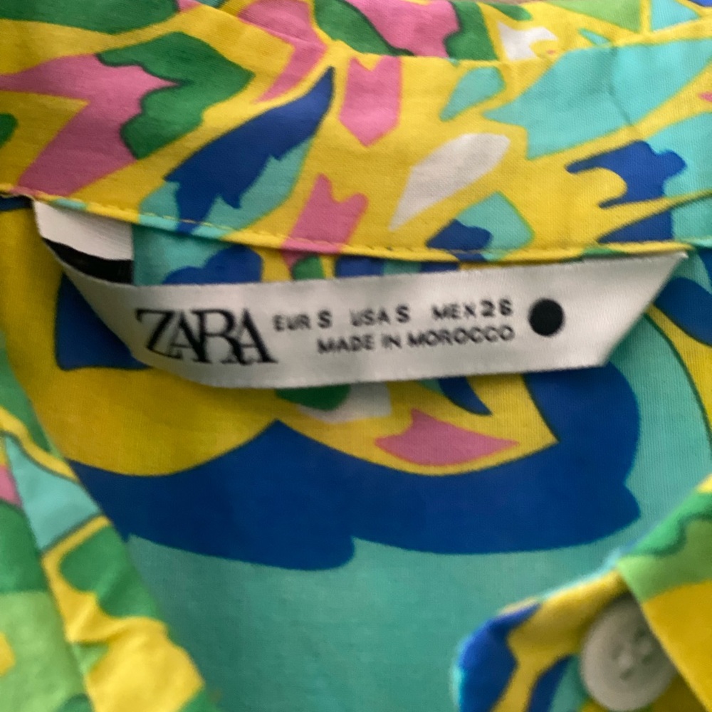 Zara Resort Midi Dress Blue Green Tiered Lapel Collar - Picture 3 of 10